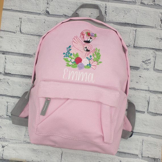 Personalised Toddler Backpack, Embroidered Flamingo Rucksack, Mummy And Baby Flamingo School Bag, Flamingo Nursery Bag, Flamingo Rucksack