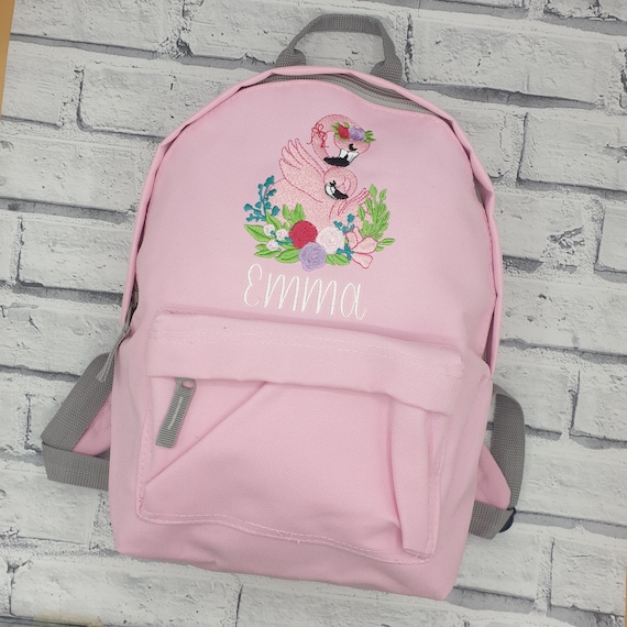 Personalised Toddler Backpack, Embroidered Flamingo Rucksack, Mummy And Baby Flamingo School Bag, Flamingo Nursery Bag, Flamingo Rucksack