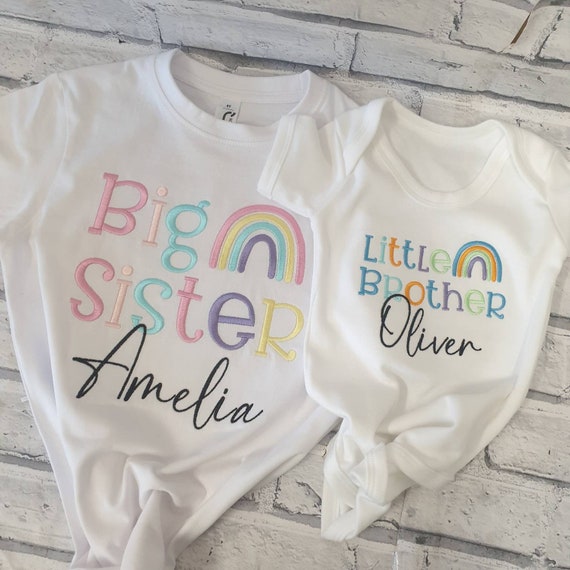 Personalised Matching Sibling Set, Sibling Matching Rainbow Set, Matching Unisex Rainbow Set, Matching T Shirts, Big Sister T shirt