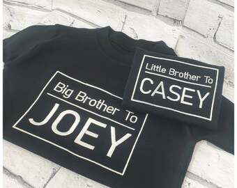 Personalised Sibling T shirt Set, Embroidered Big Brother Little Brother T shirt Set, Embroidered Sibling Set