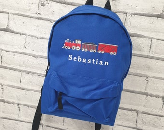 Personalisierter Zugrucksack, gestickter Zug mit Wagenrucksack, personalisierter Kleinkindrucksack, Vintage-Zugvorschulrucksack,