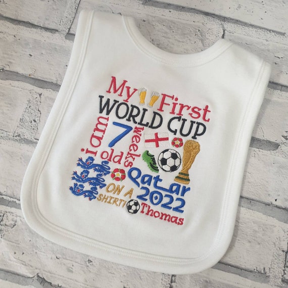 Personalised World Cup Bib, Embroidered My First World Cup Baby Bib, Personalised Football Bib