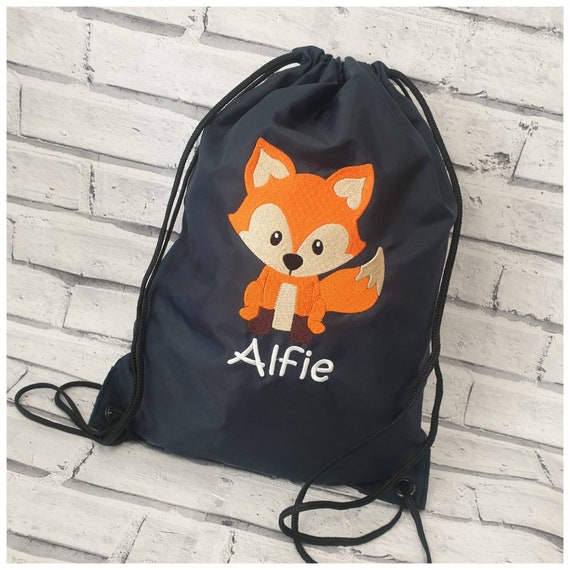 Personalised Fox Gymsac Bag, Embroidered Swimming Bag, Kids P.E Bag, Dance Bag