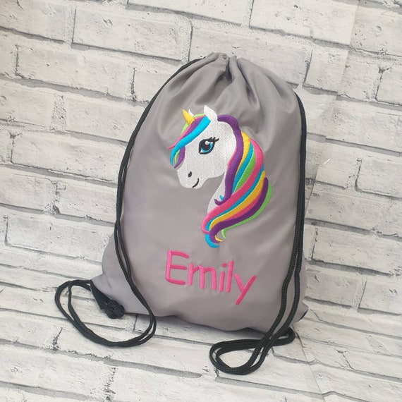 Personalised Unicorn Gymsac Bag, Embroidered Swimming Bag, Kids P.E Bag, Dance Bag