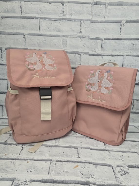 Personalised Child's Rucksack, Embroidered Children's Backpack,  Nursery Preschool Bag, Name, Goose Design