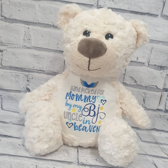 Hand picked from heaven teddy bear, personalised memorial teddy bear, Personalised angel teddy, Personalised embroidered bereavement teddy
