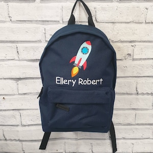 Sac à dos personnalisé pour tout-petit, sac à dos brodé fusée, sac pour chambre d'enfant, cartable sur le thème de l'espace, unisexe, garçon, fille, sac à dos fusée