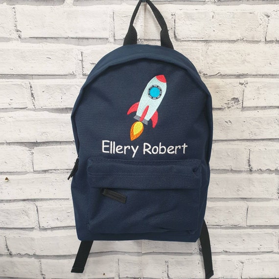 Personalised Toddler Backpack, Embroidered Rocket Rucksack, Nursey Bag, Space Theme School Bag, Unisex, Boy, Girl, Rocket Rucksack