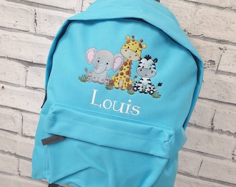 Personalised Toddler Backpack, Embroidered Elephant Rucksack,Giraffe Rucksack, Zebra School Bag, Unisex, Boy, Girl, Safari Animal rucksack.