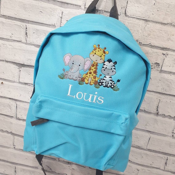 Personalised Toddler Backpack, Embroidered Elephant Rucksack,Giraffe Rucksack, Zebra School Bag, Unisex, Boy, Girl, Safari Animal rucksack.