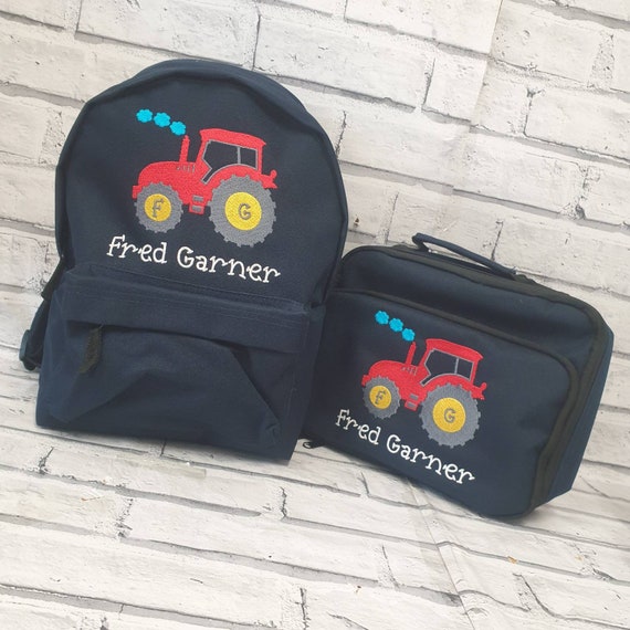 Personalised Toddler Backpack and Lunch Bag Set, Rucksack, Lunch Box, Cooler Bag, Tractor Design, Nursery Bag, School Bag