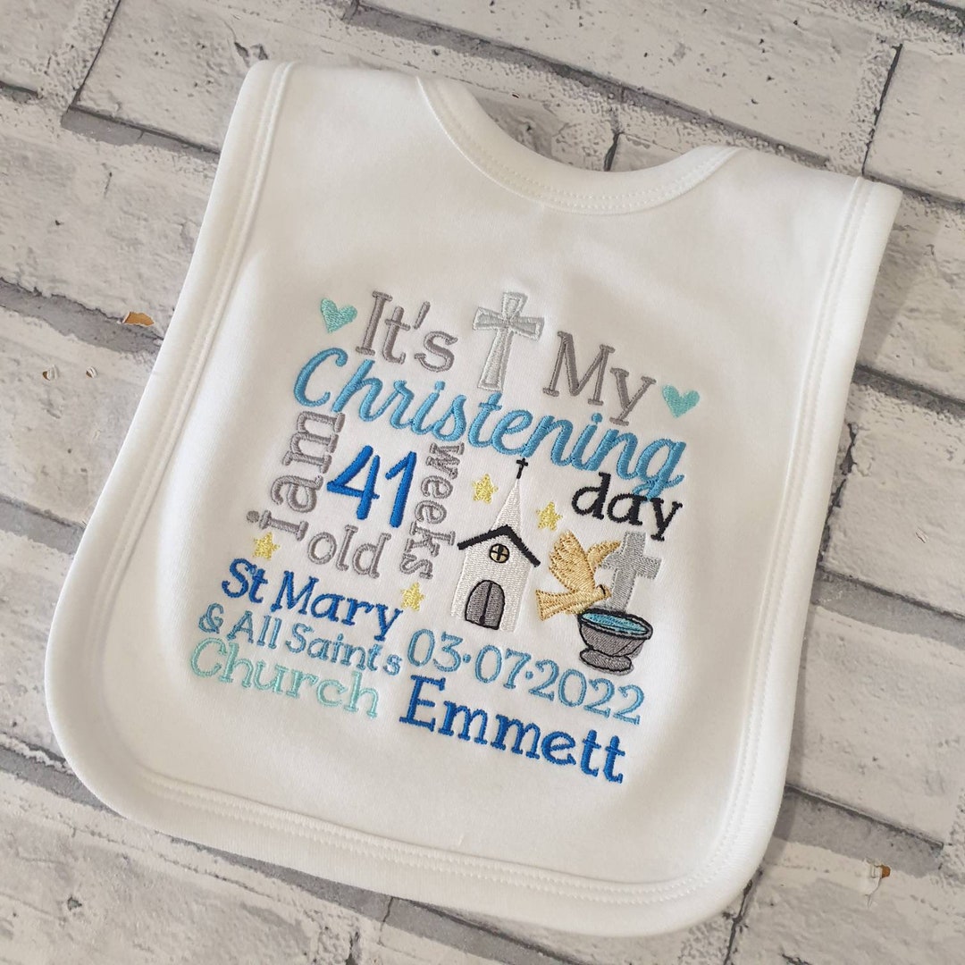 Personalised Christening Bib, Embroidered My Christening Day Baby Bib