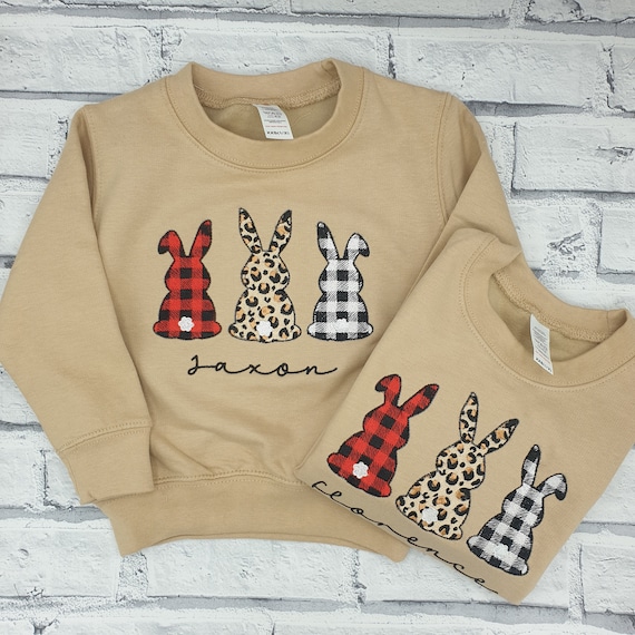 Personalised Easter sweatshirt, Embroidered Easter jumper, bunny Trio Sweatshirt, Personalised Bunny Sweater, Childs Easter Jumper
