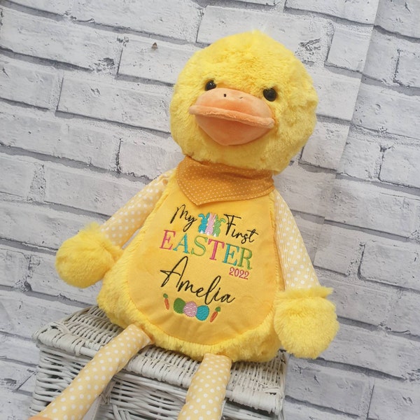 Personalised My First Easter Teddy Bear, Embroidered Easter Chick Bear, Personalised Birthday Teddy, Embroidered keepsake Gift, Christening