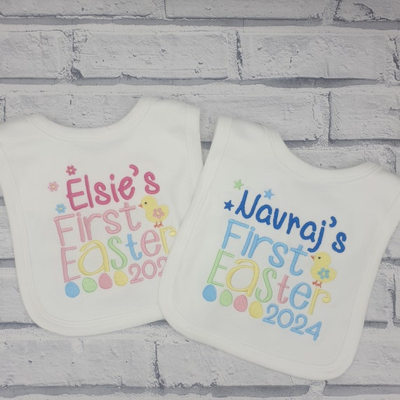 Personalised First Easter Bib, Embroidered 1st Easter Bib, First Easter Gift, Embroidered Bib, Easter Egg/Chick Design