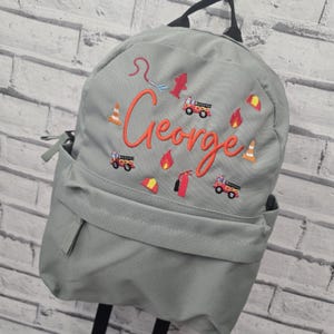 Sac à dos personnalisé pour tout-petit, sac à dos brodé camion de pompier, sac à dos camion de pompier pour chambre d'enfant, cartable pompier, sac à dos unisexe pour chambre d'enfant