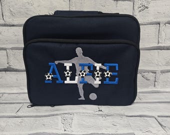 Personalised Football LunchBox, Embroidered Football School Lunch Bag, Toddler Football Cool Bag