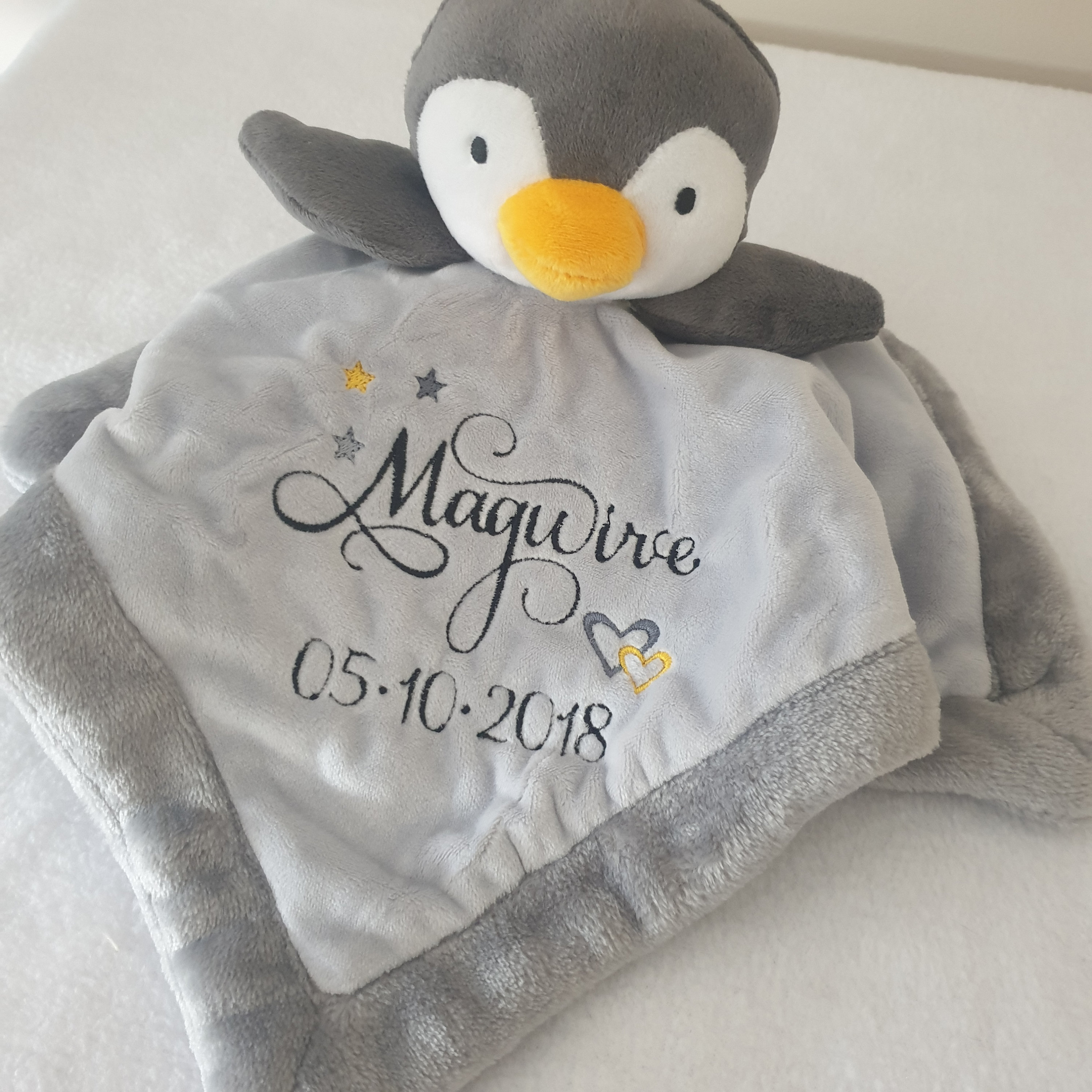 Personalised Comfort Blanket Baby Penguin Comforter Blanket Etsy
