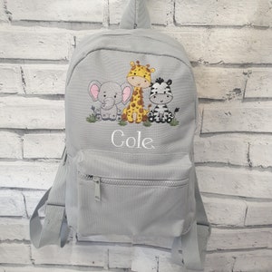 Sac à dos personnalisé pour tout-petit, sac à dos safari brodé, sac pour chambre d'enfant safari pour bébé, sac à dos safari préscolaire brodé, zèbre, éléphant