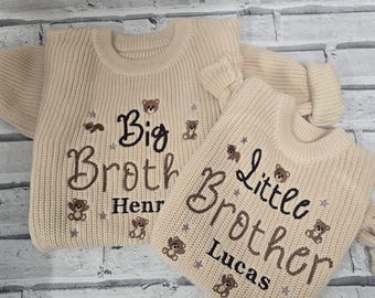 Personalised Matching Sibling Set, Sibling Matching Jumper Set, Embroidered Big Brother Knitted Jumper, Personalised Little Brother Sweater