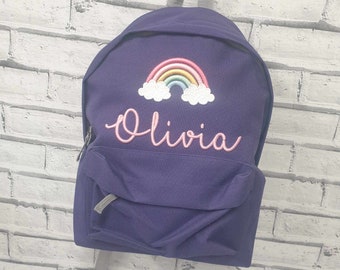 Mochila personalizada para niños pequeños, mochila arco iris bordada, bolsa de viaje, bolsa de mochila con nombre personalizado, nombre 3D, mochila de guardería personalizada