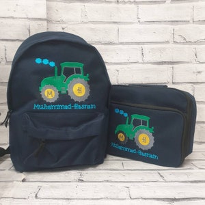 Ensemble sac à dos et sac à lunch personnalisé pour tout-petit, sac à dos, boîte à lunch, sac isotherme, modèle de tracteur, sac de chambre d'enfant, sac d'école