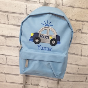 Sac à dos personnalisé pour tout-petit, sac à dos brodé pour voiture de police, sac de bébé, cartable, unisexe, garçon, fille, sac de voiture de police