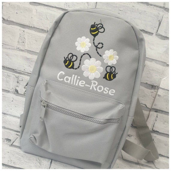 Personalised Toddler Bee Backpack, Embroidered Flower Design Rucksack,Nursey, School Bag, Unisex, Boy, Girl
