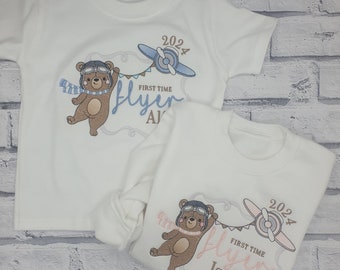 Personalised First Time Flyer T shirt, Embroidered First Time Flyer Sweatshirt, Child's Holiday T shirt, My First Holiday Sweatshirt, Plane