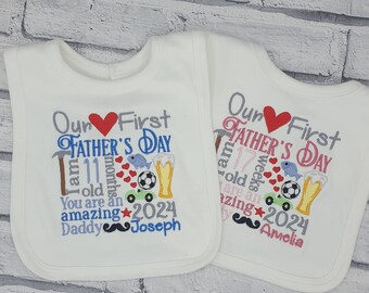 Personalised First Father's Day Bib, Embroidered Our 1st Fathers Day Bib, Baby Gift