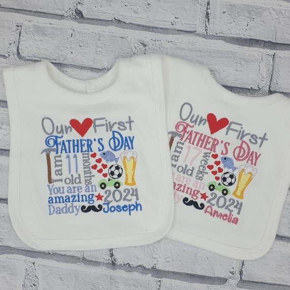 Personalised First Father's Day Bib, Embroidered Our 1st Fathers Day Bib, Baby Gift