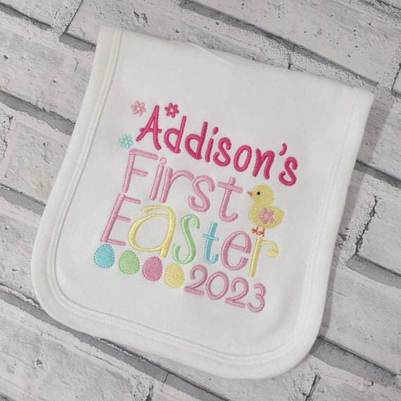 Personalised First Easter Bib, Embroidered 1st Easter Bib, First Easter Gift, Embroidered Bib, Easter Egg/Chick Design
