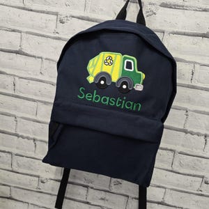 Personalised Toddler Backpack and Lunch Bag Set, Personalised Bin Lorry Rucksack, Embroidered Garbage truck Lunch Bag, Bin Lorry Nursery