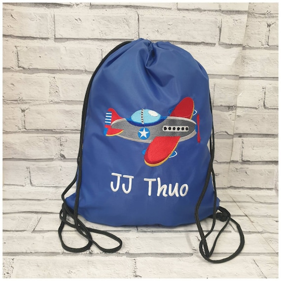 Personalised Plane PE Bag, Embroidered Aeroplane  Swimming Bag, Gym Sac, Dance Bag