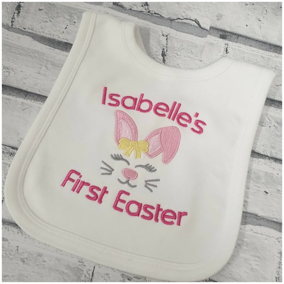 Personalised First Easter Bib, Baby Clothing, Easter Gift, Embroidered Bib, Bunny Design, 1st Easter Gift