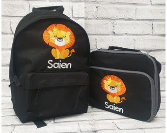 Personalised Toddler Backpack and Lunch Bag Set, Rucksack, Lunch Box, Cooler Bag, Lion Design, Nursery Bag, School Bag