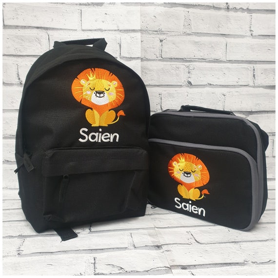 Personalised Toddler Backpack and Lunch Bag Set, Rucksack, Lunch Box, Cooler Bag, Lion Design, Nursery Bag, School Bag