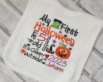 Personalised My First Halloween Bib, Embroidered 1st Halloween Baby Bib, Baby Gift, Pumpkin Design Bib
