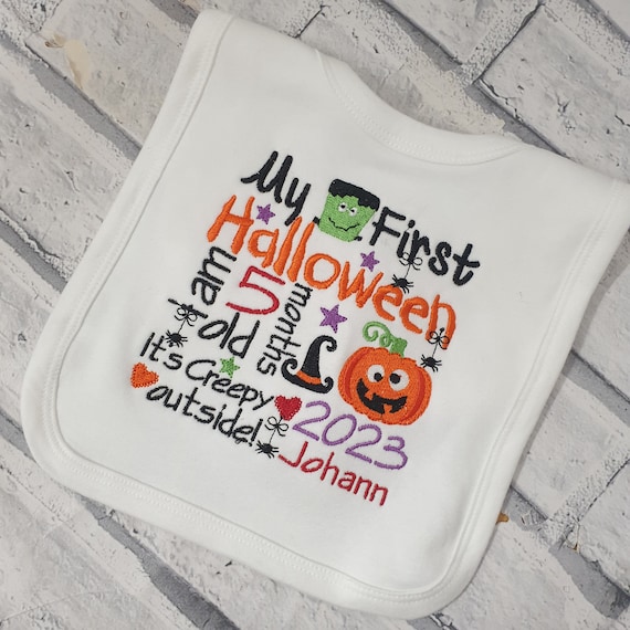 Personalised My First Halloween Bib, Embroidered 1st Halloween Baby Bib, Baby Gift, Pumpkin Design Bib