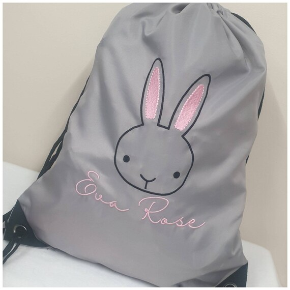 Personalised Bunny Rabbit Gymsac Bag, Embroidered Swimming Bag, Kids P.E Bag