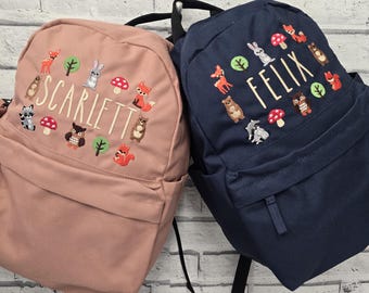 Personalisierte Kleinkind Rucksack, Gestickte Waldtier Rucksack, Waldtier Nursey Tasche, Häschen Schultasche, Unisex Kindergarten Rucksack