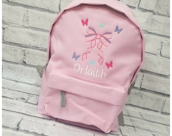 Personalisierter Kleinkind Schmetterling Rucksack, Gestickter Bogen Rucksack, Nursey, Schultasche, Unisex, Mädchen