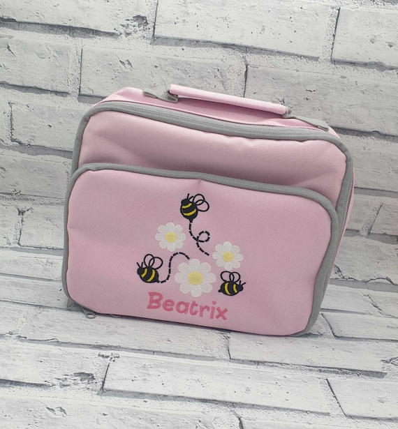 Personalised Bee And Daisy Lunchbox, Embroidered Bee Cool Bag, Personalised Flower Lunch Bag, Personalised Gift For Girls