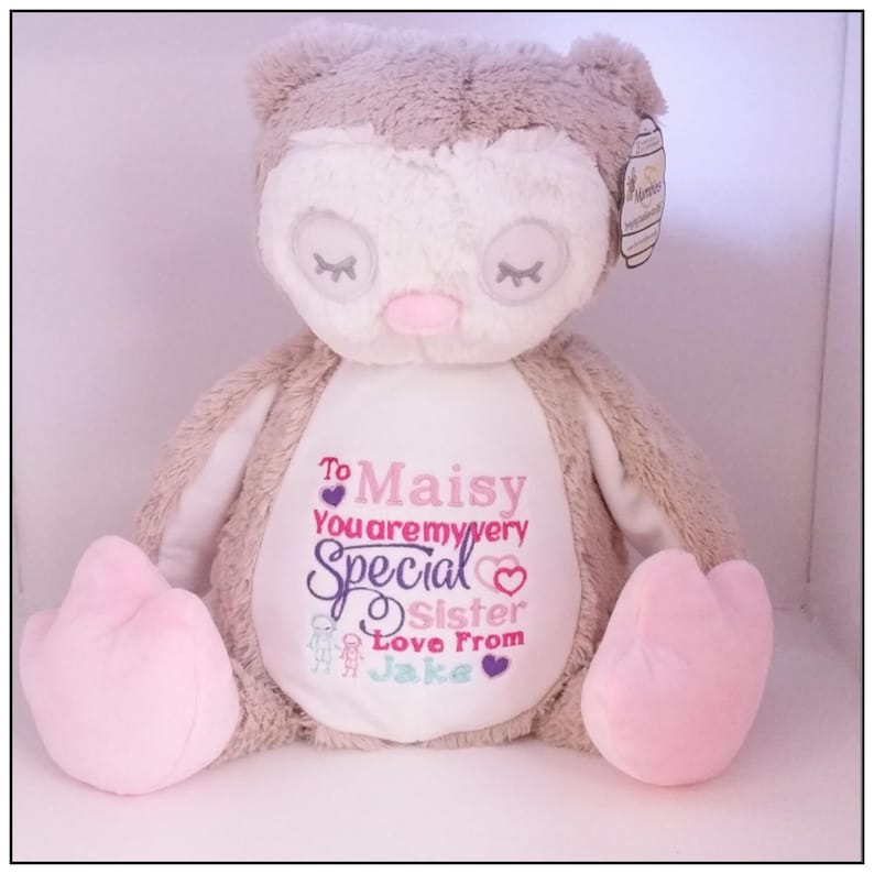 Personalised Teddy Bear, Embroidered Bears, Personalised Baby Gift, Christening, Birthday Gift, Birth Announcement, Embroidered, Owl Teddy image 1