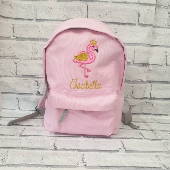 Personalised Toddler Backpack, Embroidered Flamingo Rucksack,Personalised Nursey Bag, Embroidered Flamigo School Bag