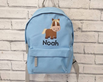 Personalised  Toddler Rucksack, Embroidered Horse Backpack,Nursey Bag, School Bag, Unisex, Boy, Girl