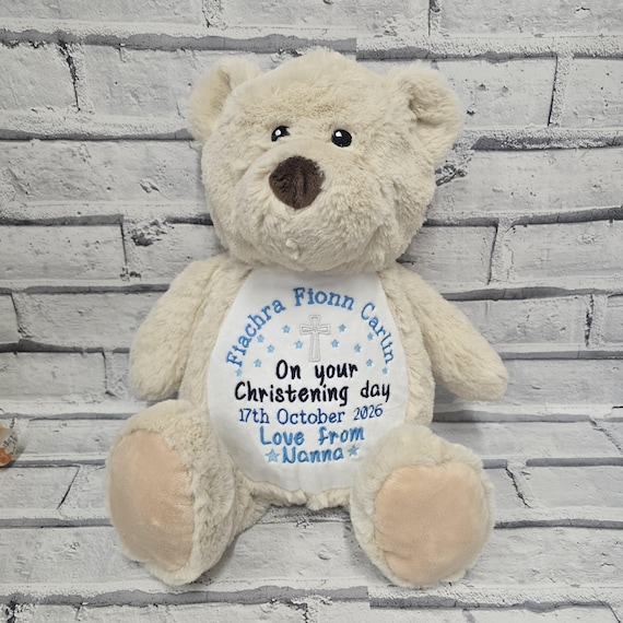 Personalised Christening Teddy Bear, Embroidered Bear, Baby Naming Day, Baptism Bear