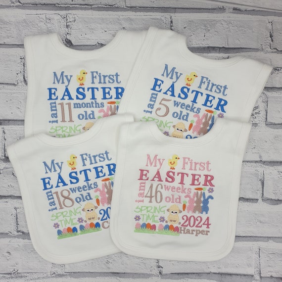 Personalised My First Easter Bib, Embroidered 1st Easter Baby Bib, Baby Gift, Bunny Bib