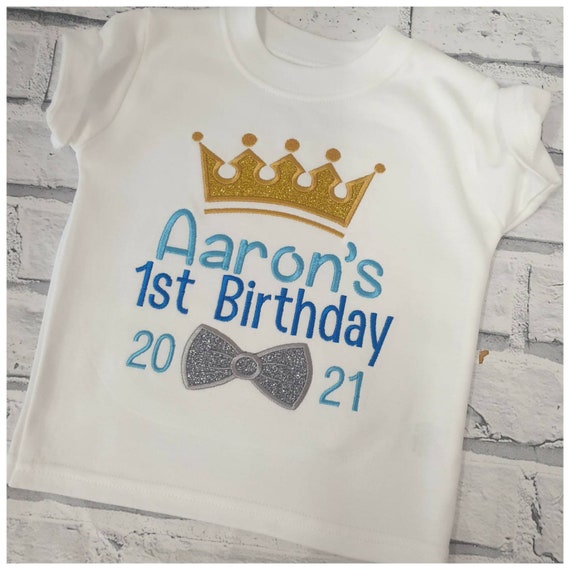 Personalised 1st Birthday T Shirt, Embroidered First Birthday T Shirt, Crown Design T shirt, Boy Crown T shirt