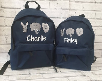Personalised Toddler Backpack, Embroidered Elephant Rucksack, Lion Nursey Bag, Zebra School Bag, Unisex, Boy, Girl, Zoo Animal rucksack.
